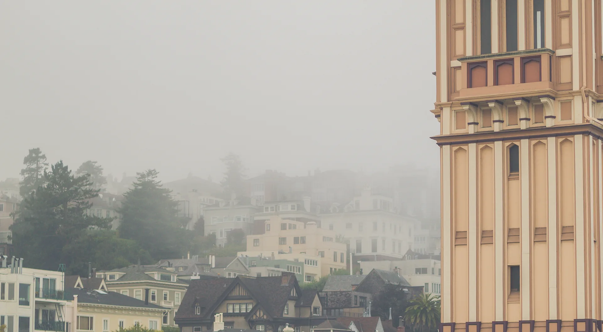 Fog settling around Pacific Heights and Cow Hollow in San Francisco