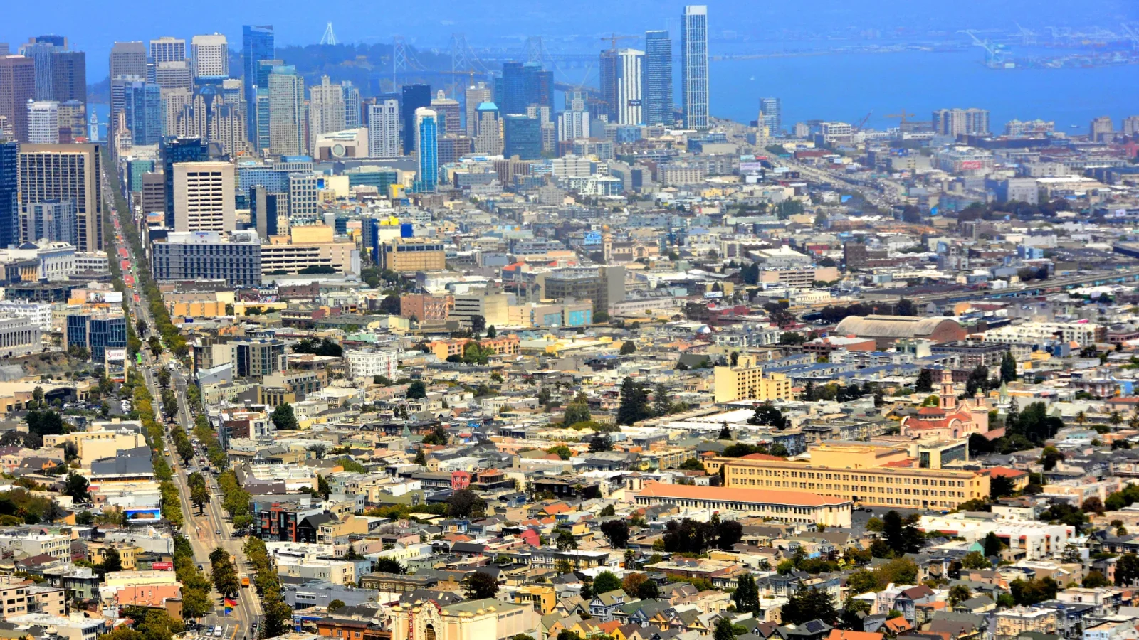 Elevated view of SoMa and Market Street in San Francisco