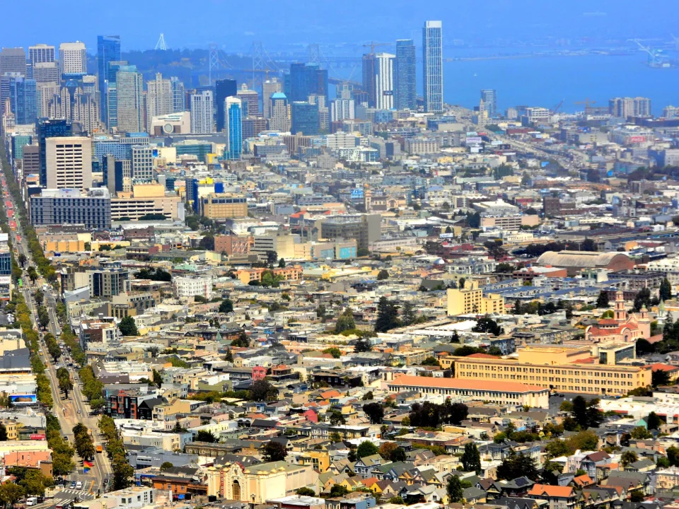 Elevated view of SoMa and Market Street in San Francisco
